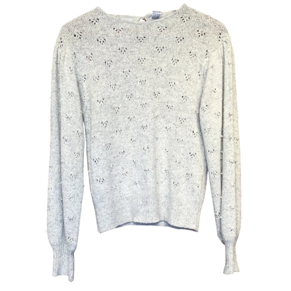 VTG Picasso Paris New York Womens Beaded Sweater Pearls Cutout Size L Silk Blend